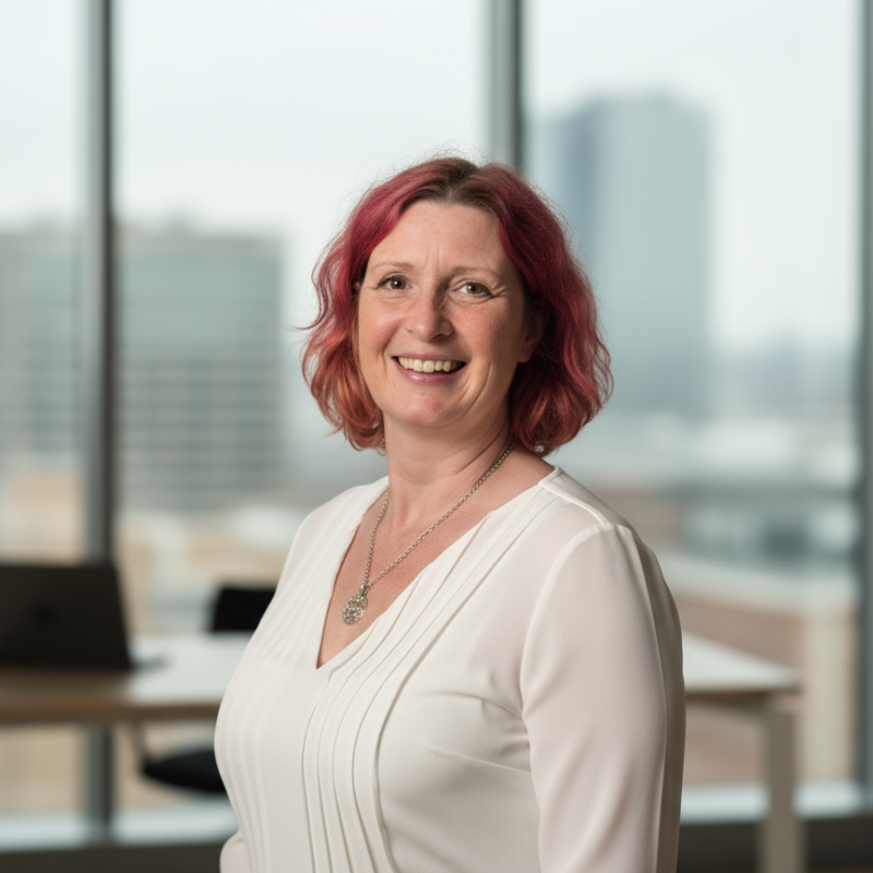 Fotorealistisches 8K Business-Porträt einer sympathischen Katrin Simon-Mueller